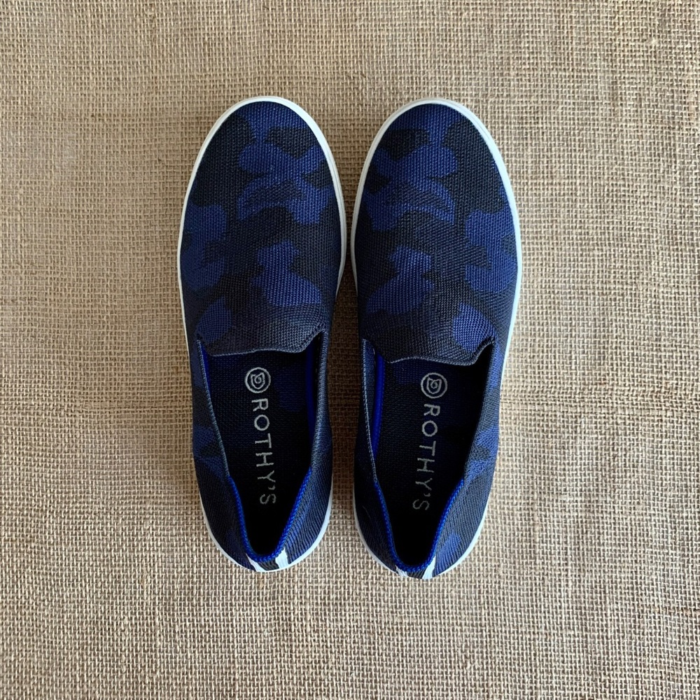 ROTHY’S Original Slip On Sneaker Camouflage Black Blue 8